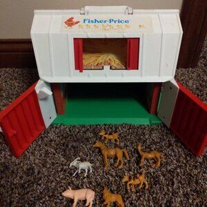 Vintage fisher-price barn and tiny animals